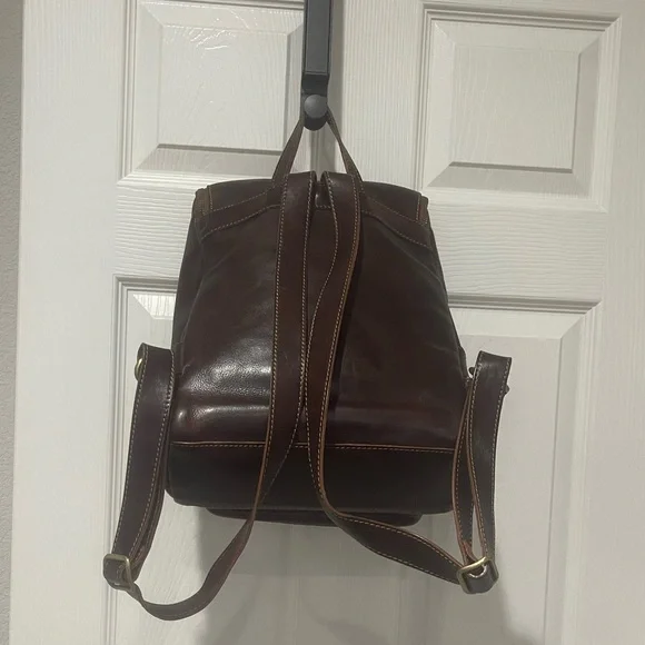 Leather Backpack Made in Italy Brass Gold Tone Hardware